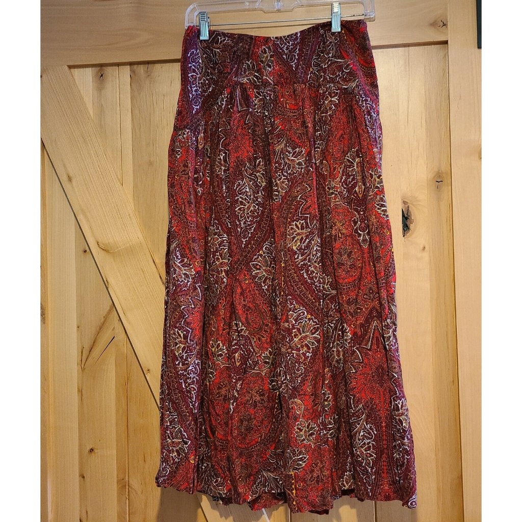 Vtg Lord Taylor Size 12 Midi Skirt Paisley V Front Pleat Boho 80's Retro Usa